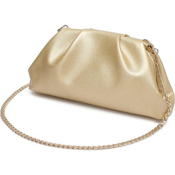 🆕Women's Gold PU Leather Soft Clutch Purse Formal Elegant Evening Bag Luxurious - Picture 9 of 9